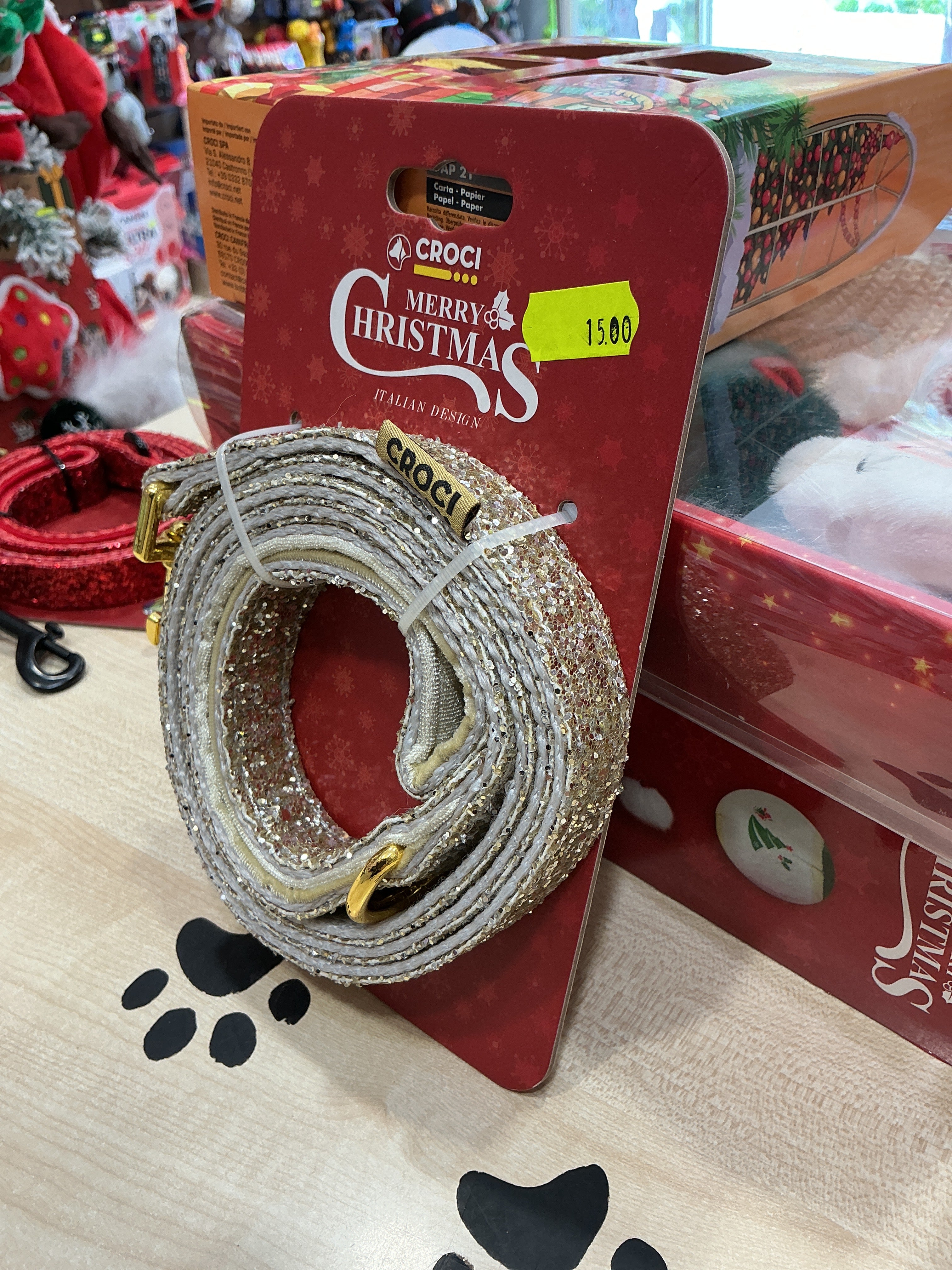 Guinzaglio per cani natalizio brillantini CROCI ORO
