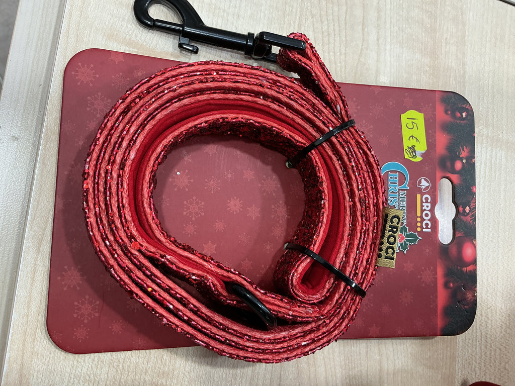 Guinzaglio per cani natalizio brillantini CROCI rosso