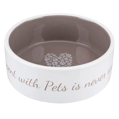 Ciotola in ceramica per cani e gatti TRIXIE con scritta TIME SPENT WITH PETS IS NEVER WASTED
