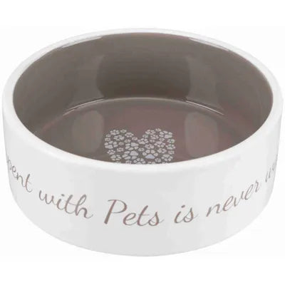 Ciotola in ceramica per cani e gatti TRIXIE con scritta TIME SPENT WITH PETS IS NEVER WASTED